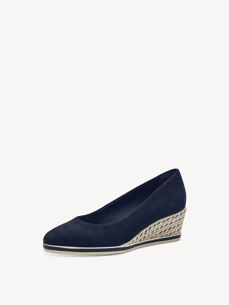 Escarpins compensés en cuir - bleu, NAVY, hi-res