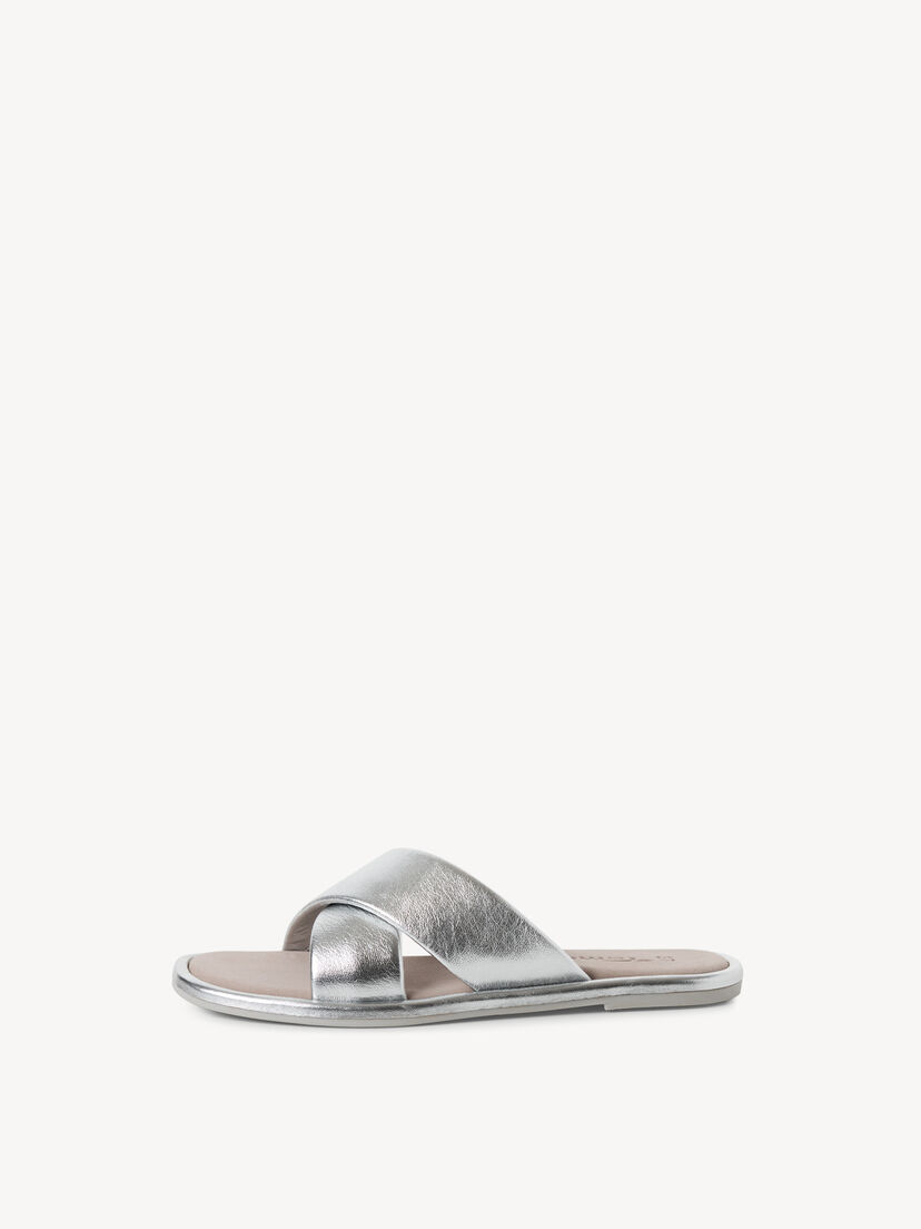 Leren Slipper - metallic, SILVER, hi-res