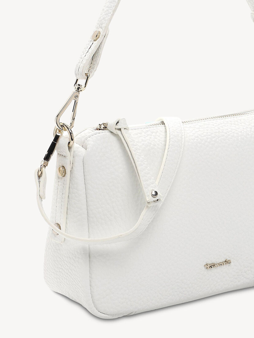 Witte leren handtas met afneembare band en metalen gespen