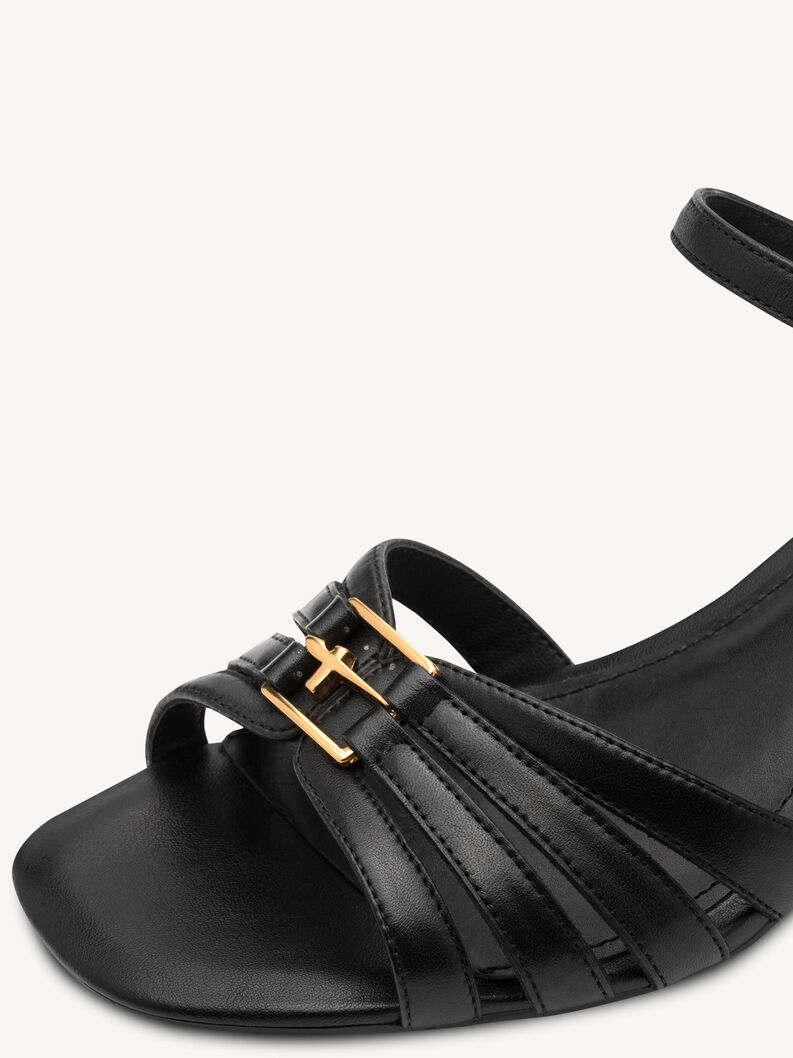 Sandale &agrave; talon en cuir - noir, BLACK, hi-res