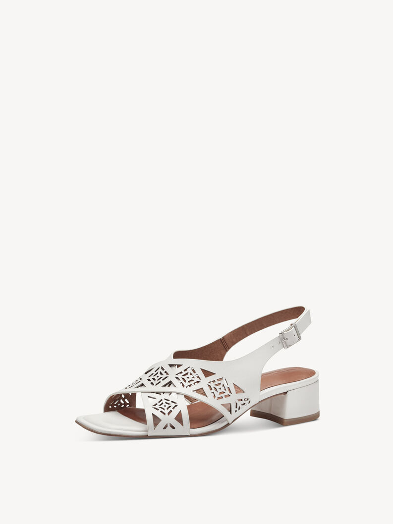 Leather Heeled sandal - white, WHITE, hi-res
