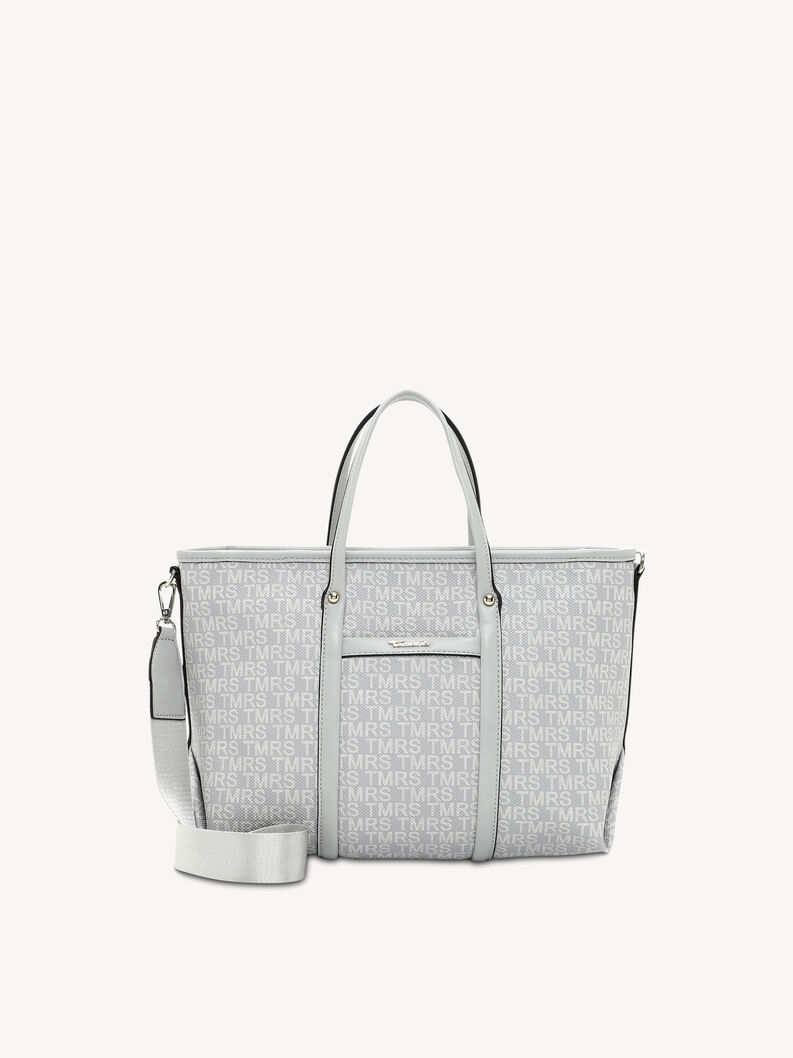 Graue Umh&auml;ngetasche aus Kunstleder mit Monogramm und verstellbarem Schultergurt