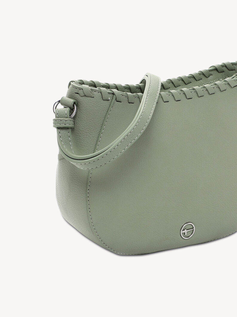 Borsa in pelle verde con bordo superiore intrecciato e logo elegante
