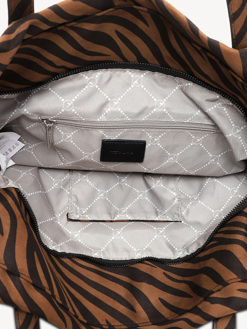 Innenansicht der Tasche mit grauem Muster und Rei&szlig;verschlussfach