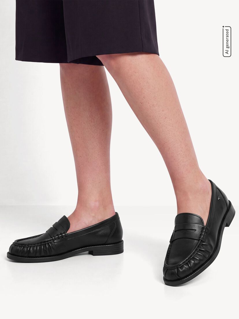 Leren Instappers - zwart, BLACK LEATHER, hi-res