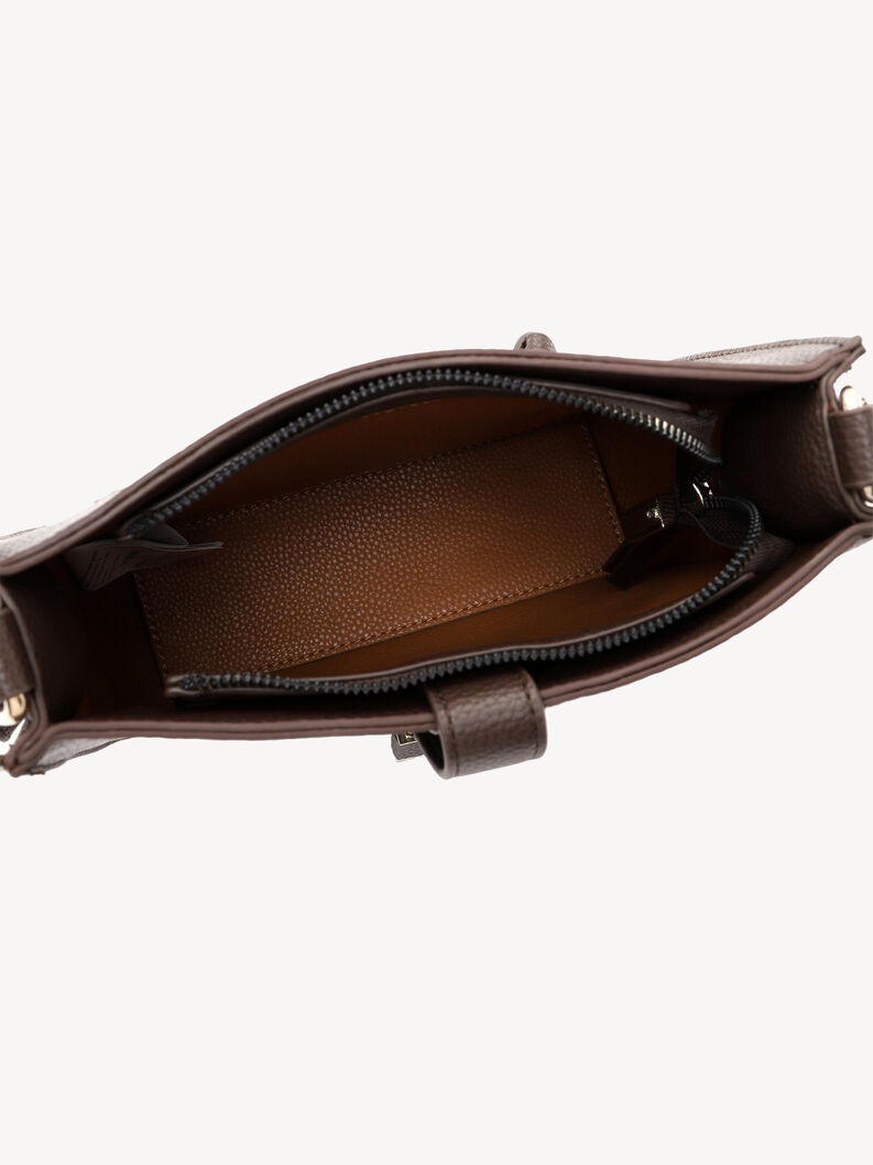 Int&eacute;rieur de sac en cuir marron avec compartiment principal zipp&eacute;