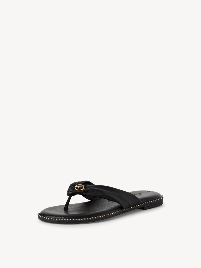Leren Flip Flops - zwart, BLACK, hi-res