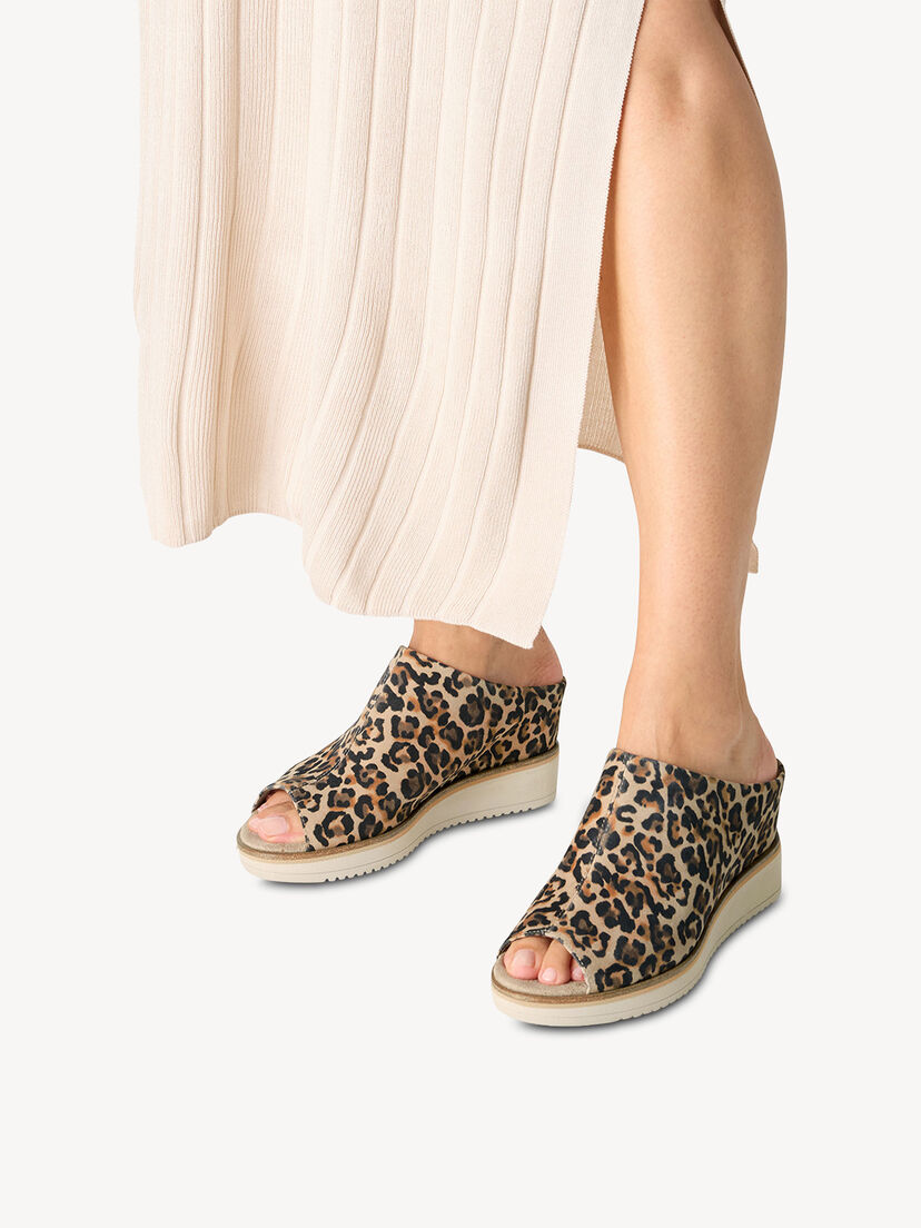 Leren Slipper - bruin, LEOPARD, hi-res