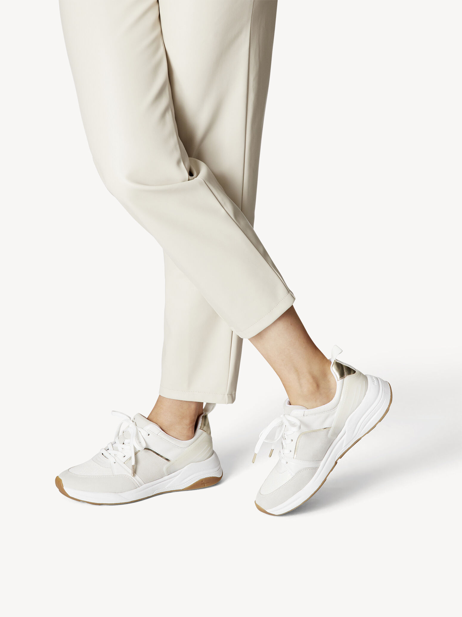 Tamaris Ladies White Trainer With Rose Gold - Wht/Rose Gold - Fred Funk