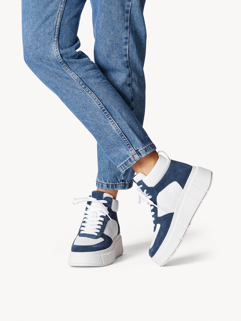 Ledersneaker - weiß, WHITE/BLUE, hi-res
