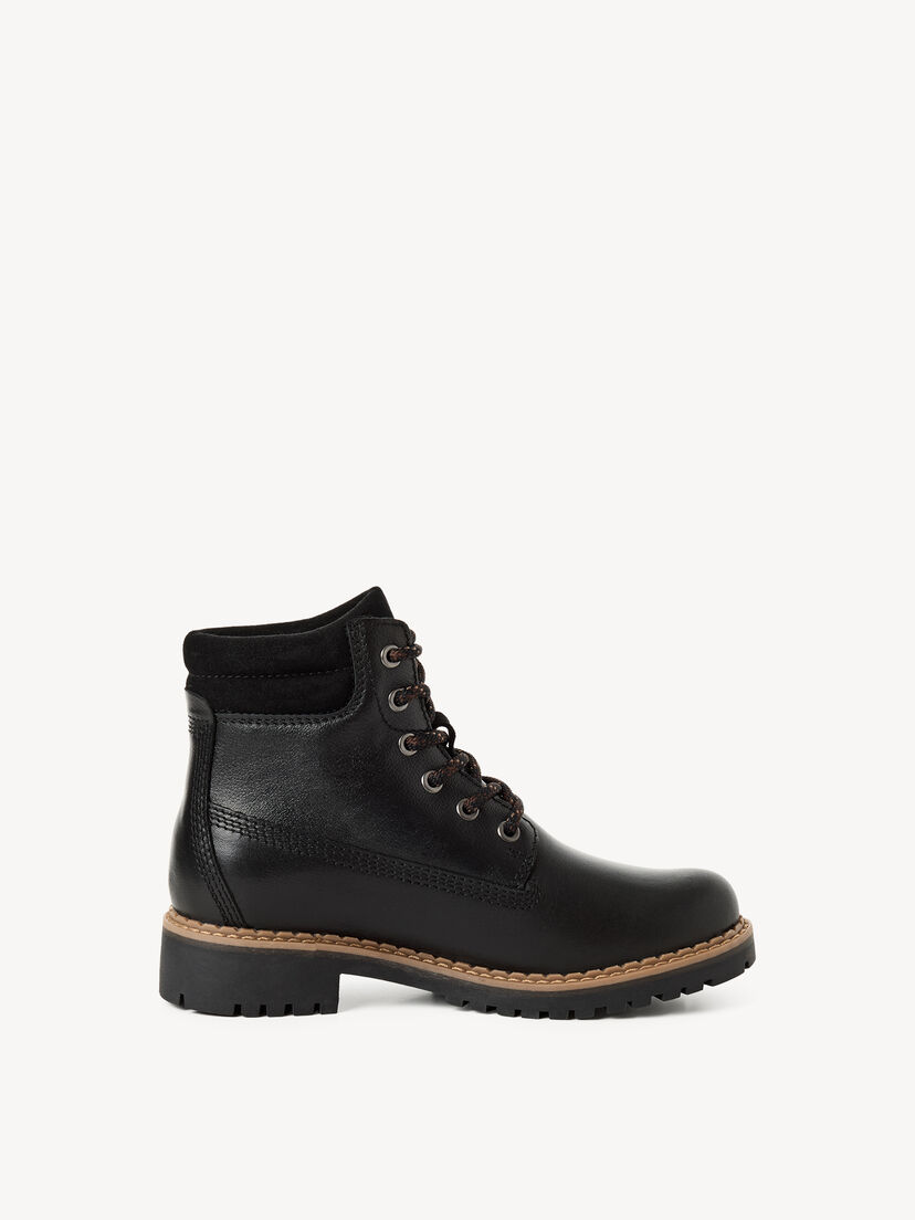 Leren Enkellaarsje - zwart warme voering, BLACK LEATHER, hi-res