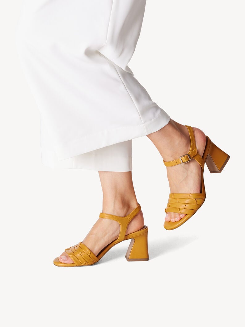 Leather Heeled sandal - yellow, MANGO, hi-res