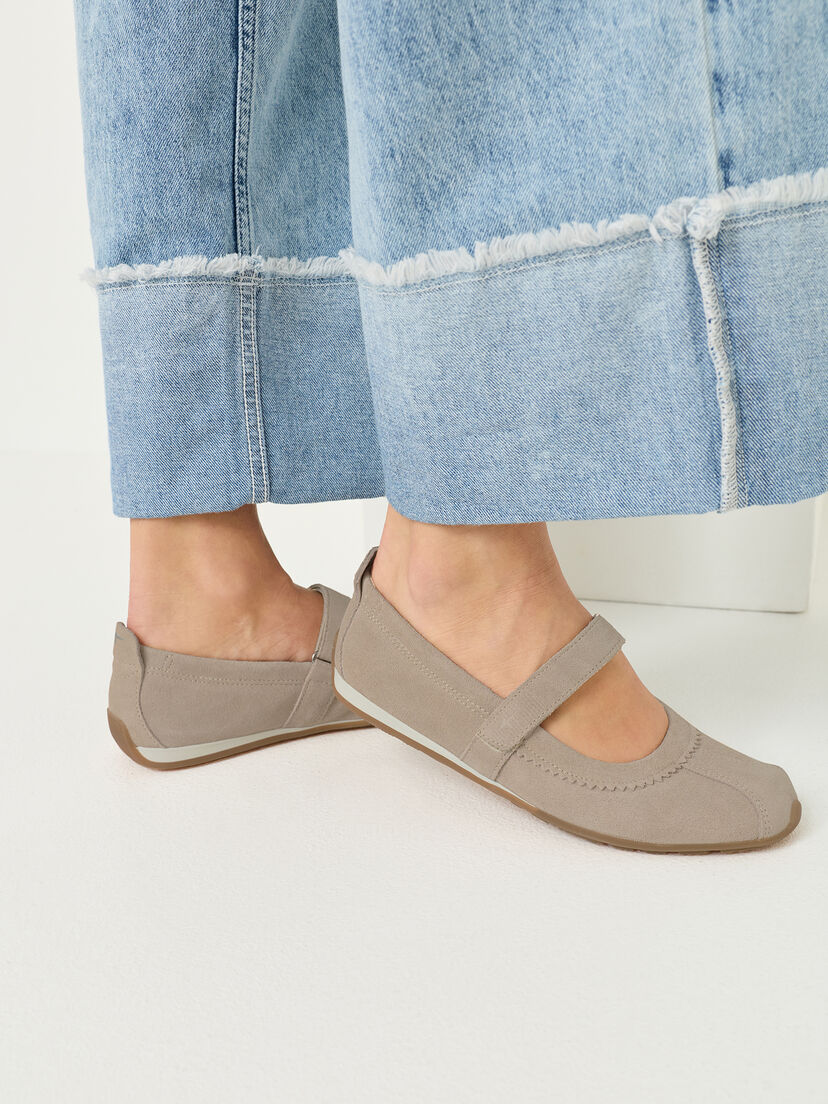 Leren Ballerina - beige, BEIGE SUEDE, hi-res