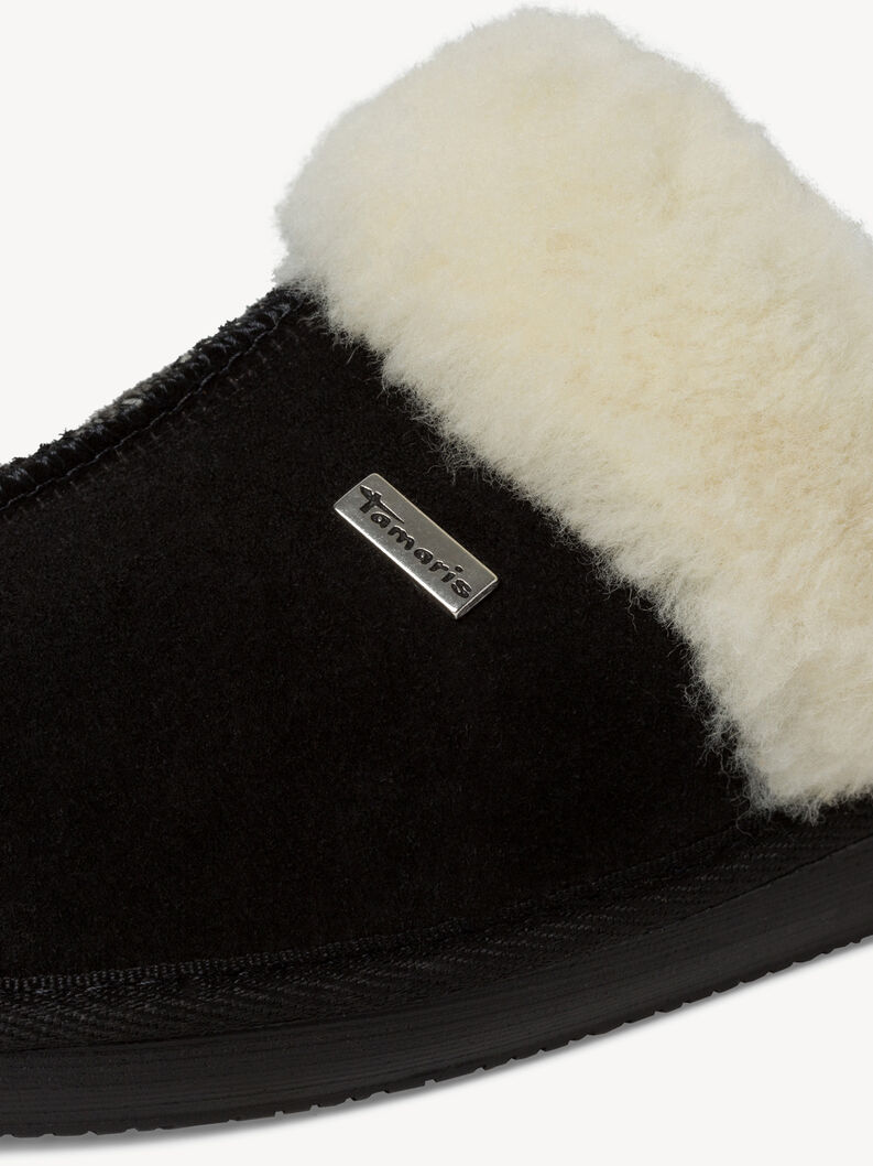 Pantoufle en cuir - noir, BLACK, hi-res