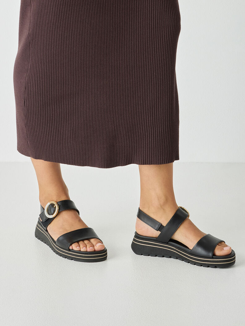 Sandale &agrave; talon en cuir - noir, BLACK, hi-res