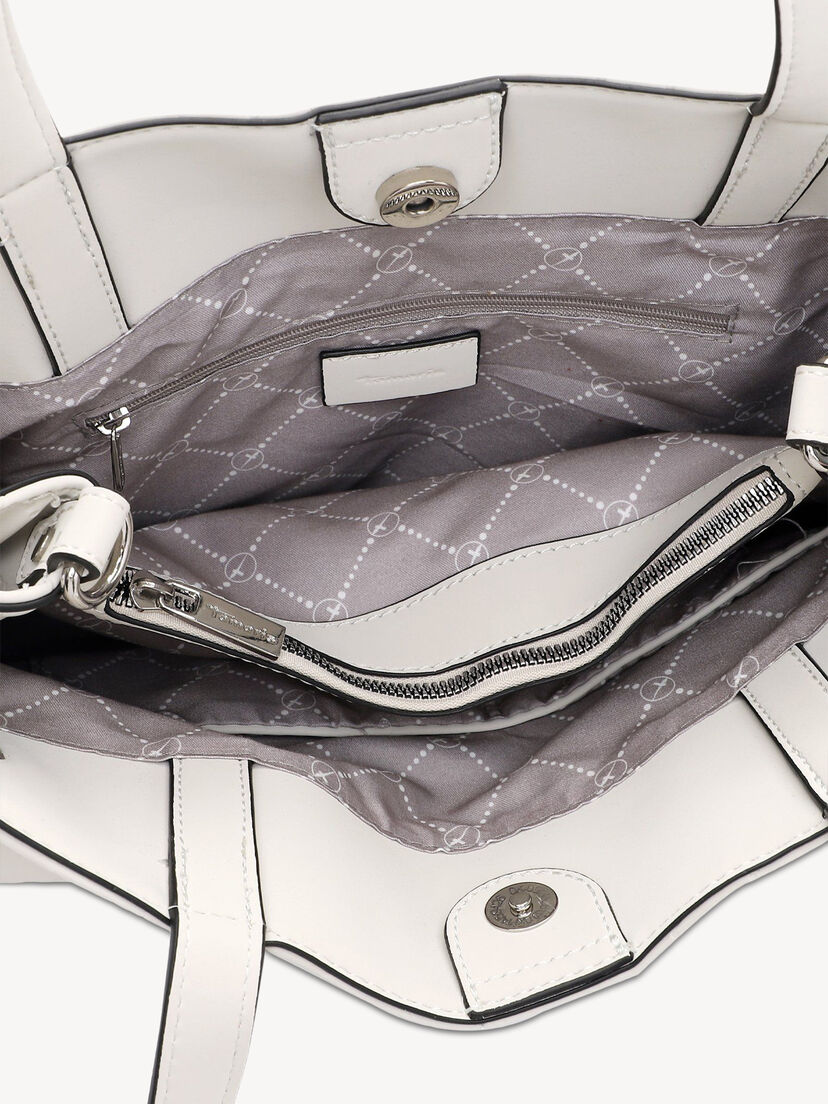 Gedetailleerde binnenkant witte handtas met ritsvak