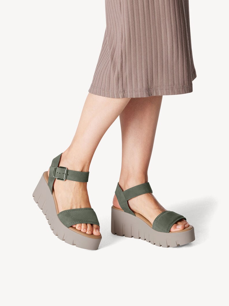 Ledersandalette - khaki, OLIVE SUEDE, hi-res