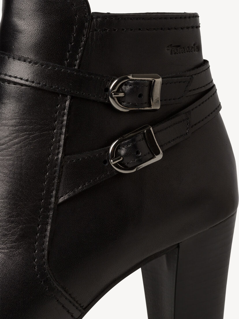 Leren Enkellaarsje - zwart, BLACK LEATHER, hi-res