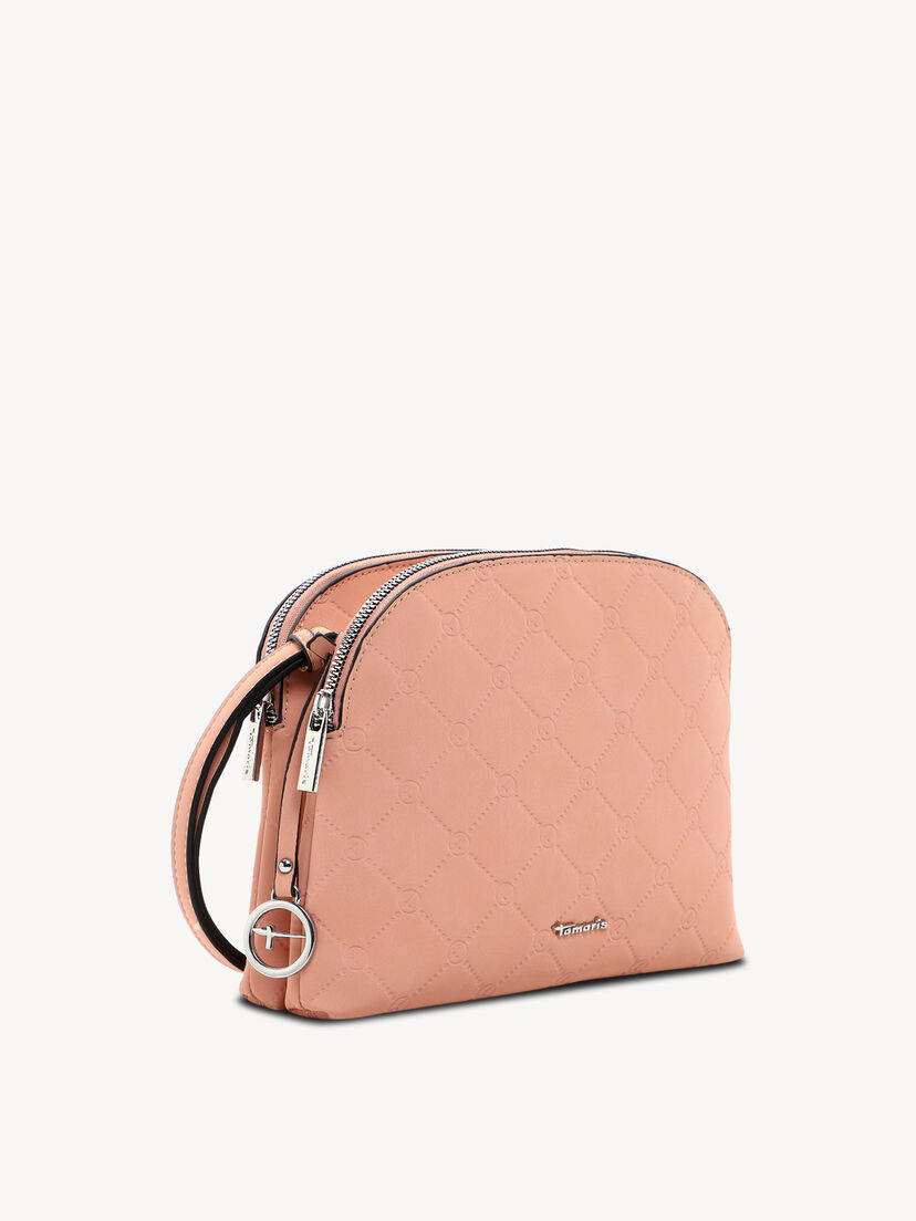 Roze crossbody tas met dubbele rits en verstelbare riem