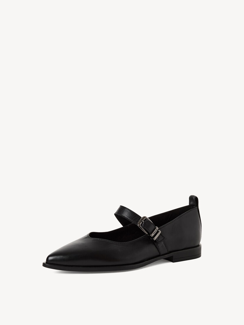 Leren Ballerina - zwart, BLACK LEATHER, hi-res