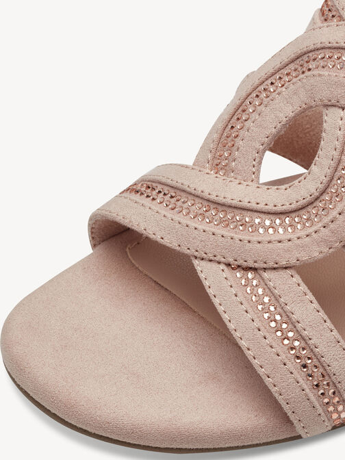 Detailansicht rosa Slipper mit funkelnden Steinchen und weichem Velours