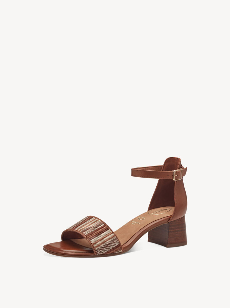 Leather Heeled sandal - brown, NUT COMB, hi-res