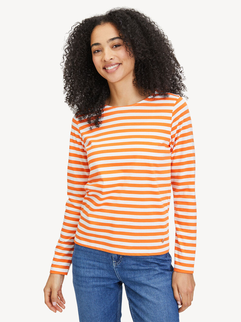 Long-sleeved shirt - orange, Puffins Bill / Bright White Stripe, hi-res