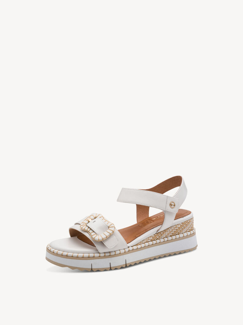 Sandale &agrave; talon en cuir - blanc, WHITE, hi-res