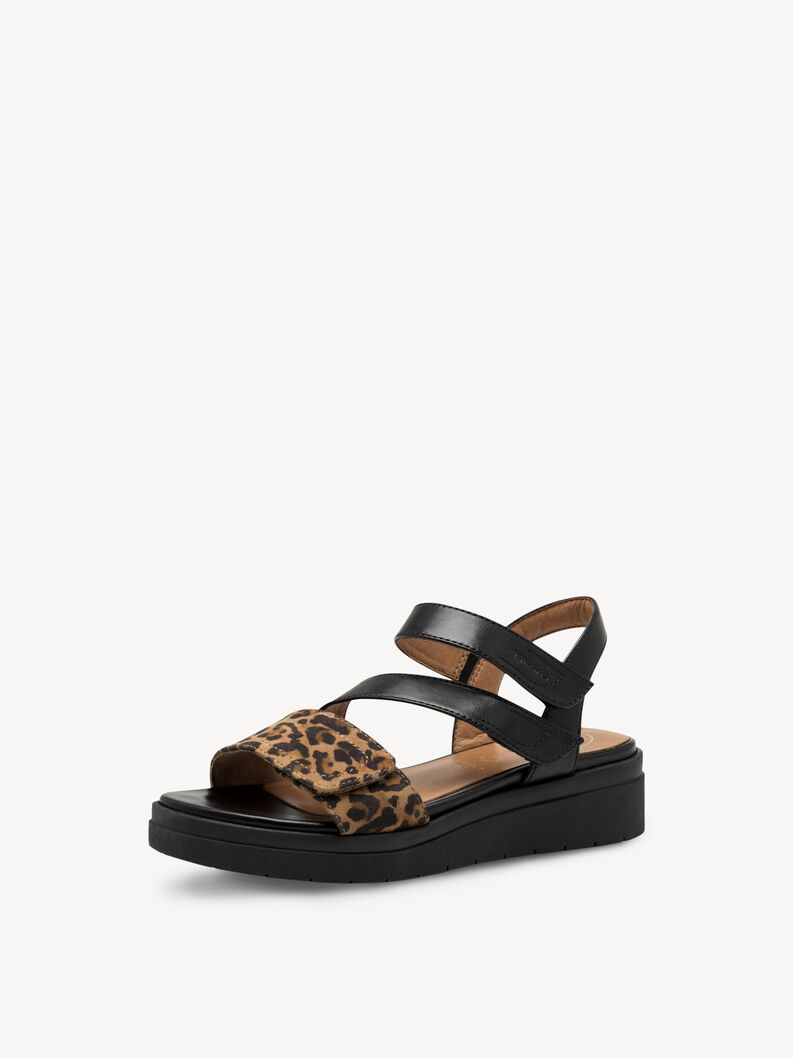 Ledersandalette - schwarz, BLACK/LEO, hi-res