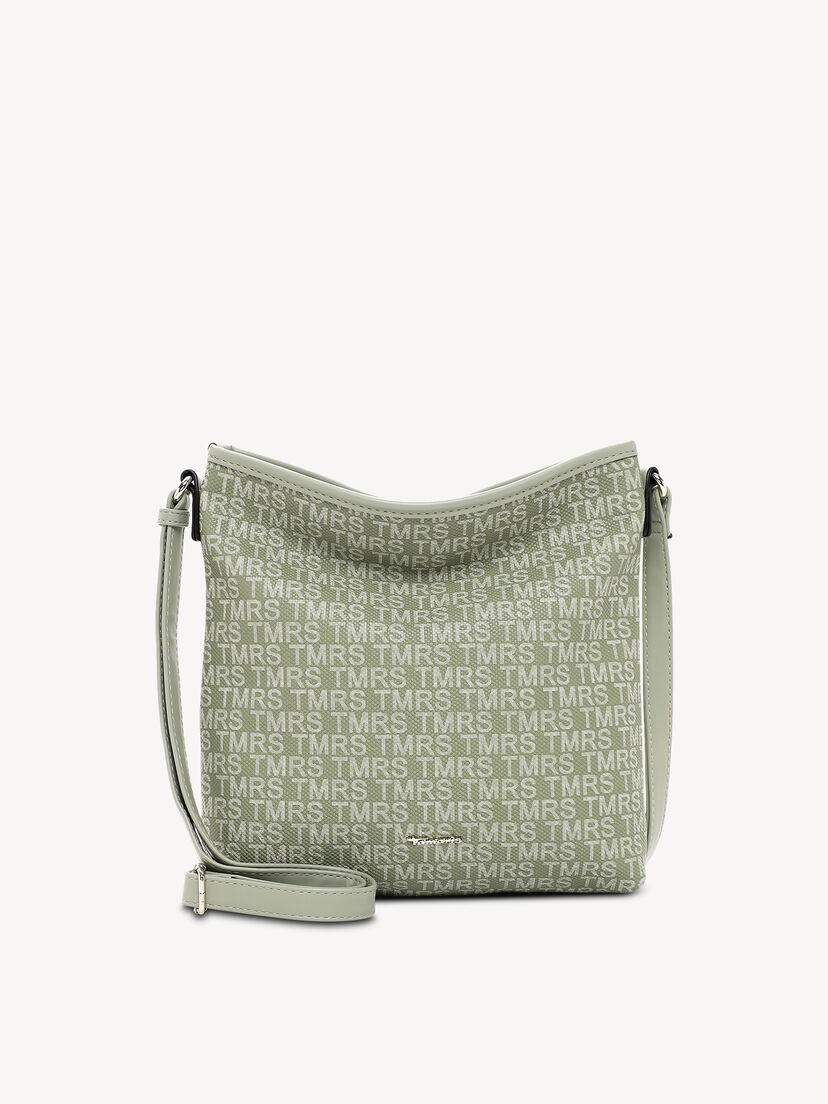 Groene textieltas met witte logoprint en verstelbare schouderband