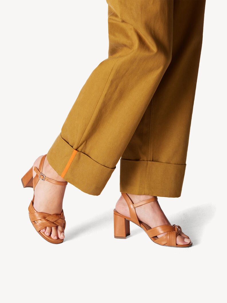 Sandale à talon en cuir - orange, orange, hi-res