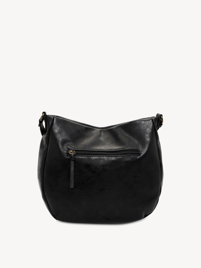 Black faux leather bag with practical zipper on back side