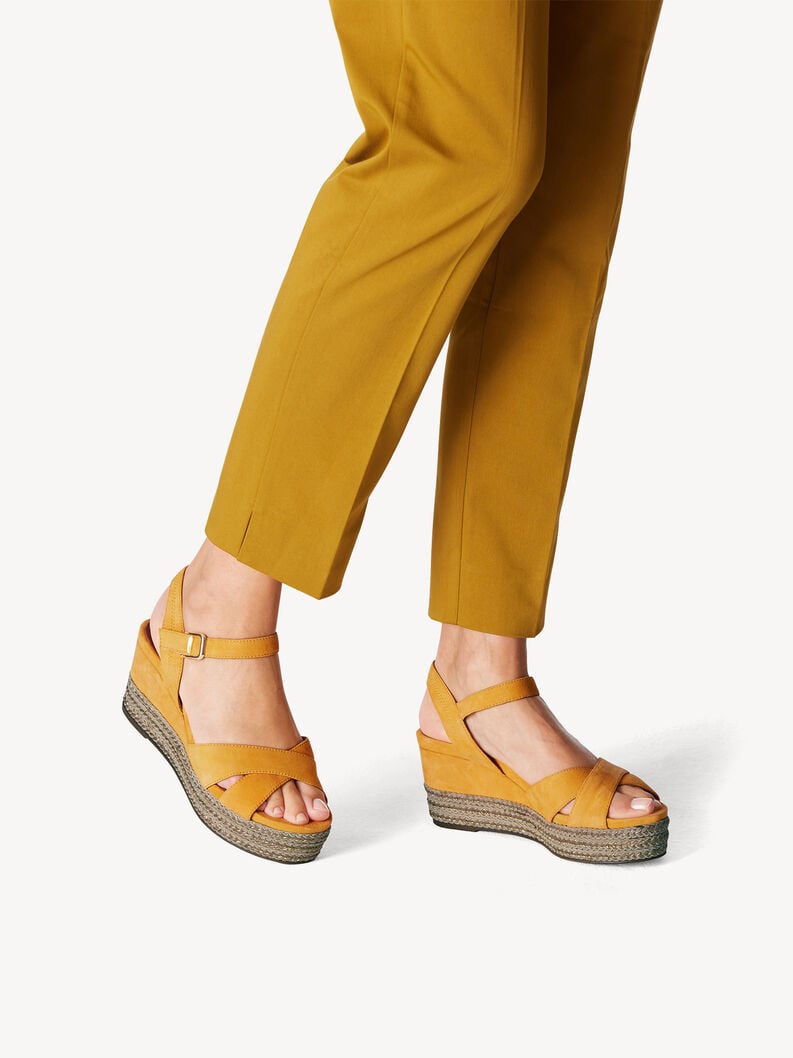 Leather Heeled sandal - yellow, MANGO, hi-res