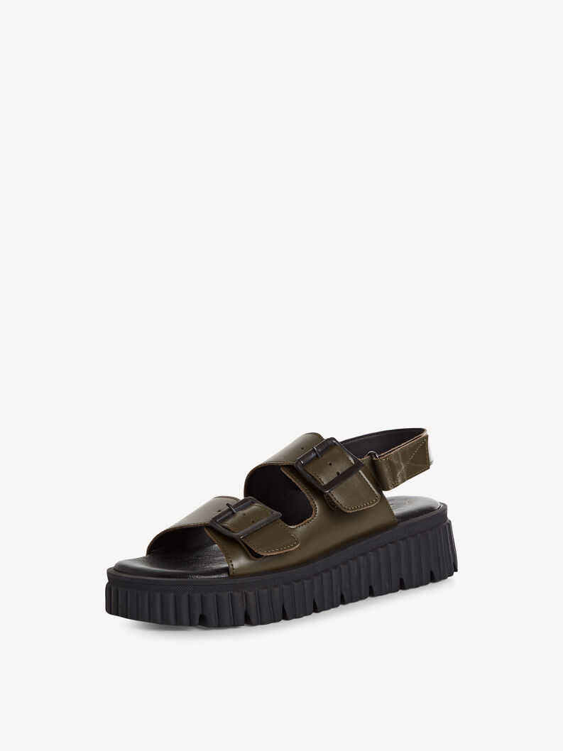 Sandale à talon en cuir - vert, OLIVE, hi-res