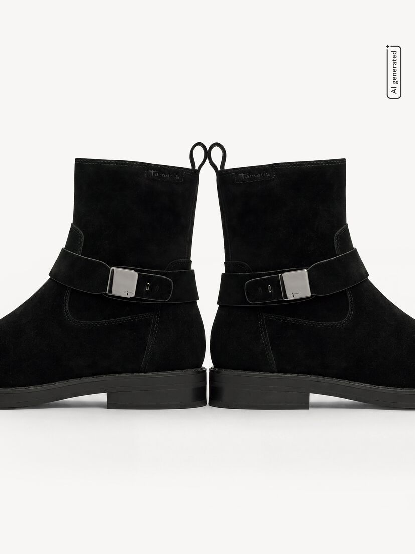 Leren Enkellaarsje - zwart, BLACK, hi-res
