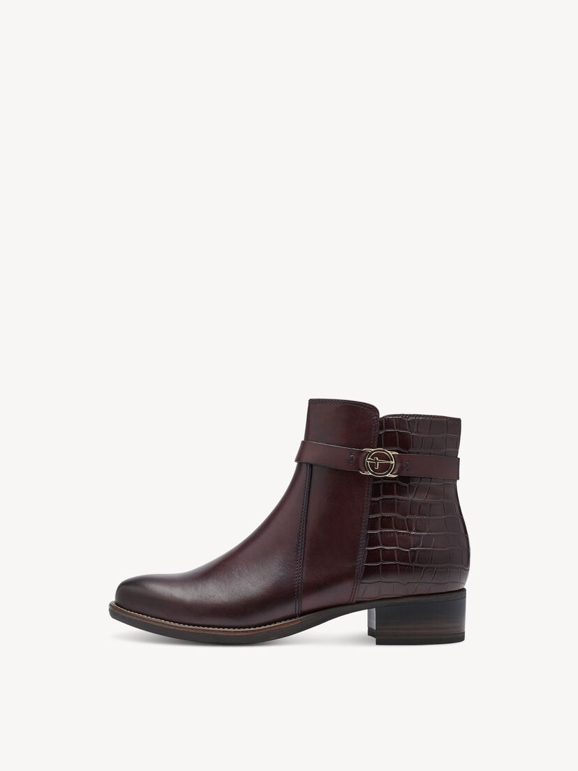 Leren Enkellaarsje - rood, BORDEAUX, hi-res