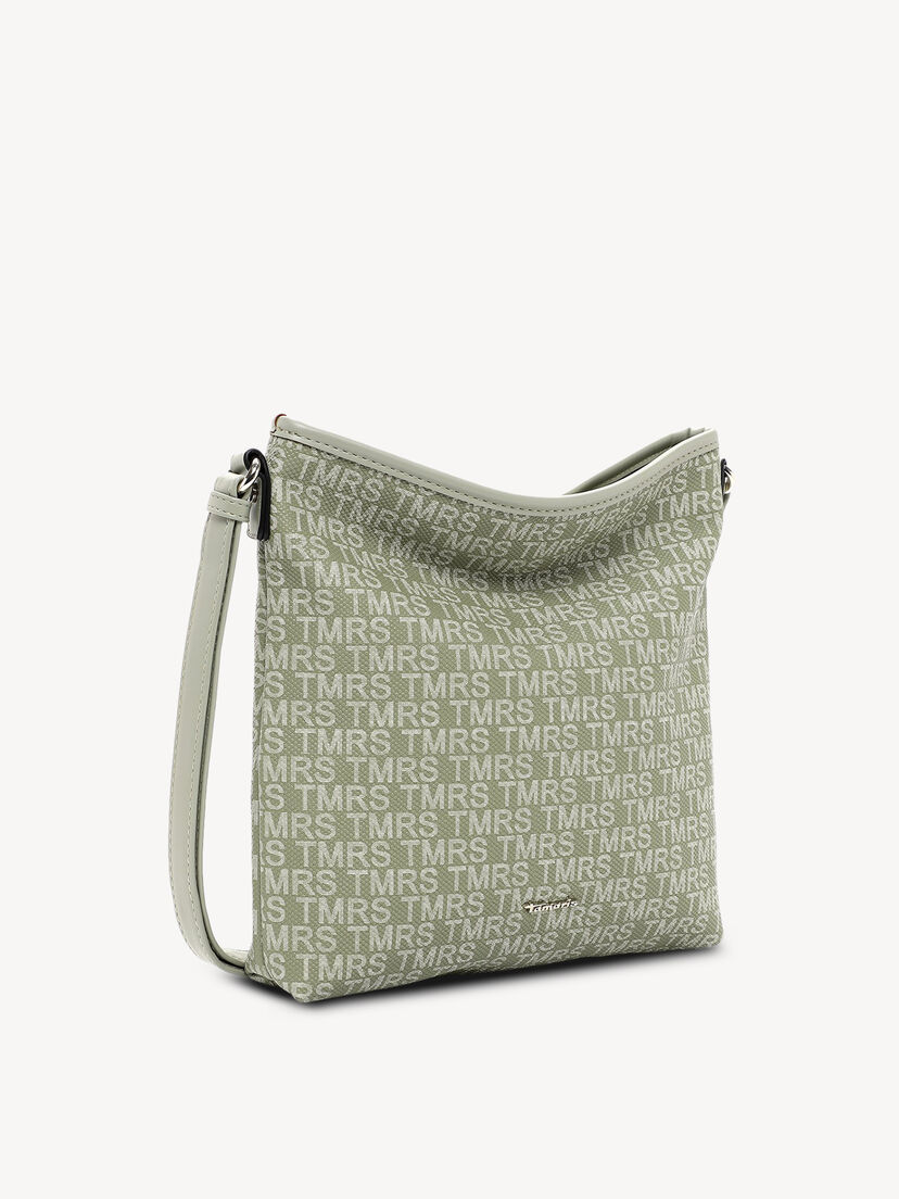 Groene textieltas met witte print en dun verstelbaar bandje