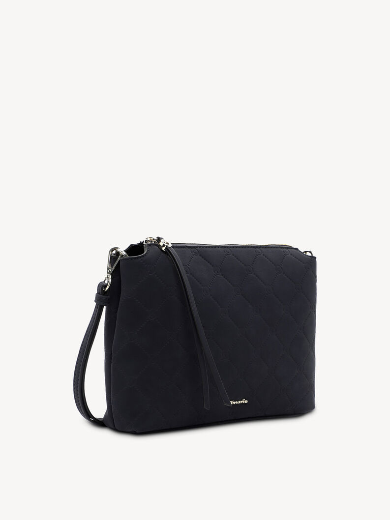 Čern&aacute; Tamaris crossbody kabelka s kovov&yacute;mi zipy a detailem p&aacute;sku