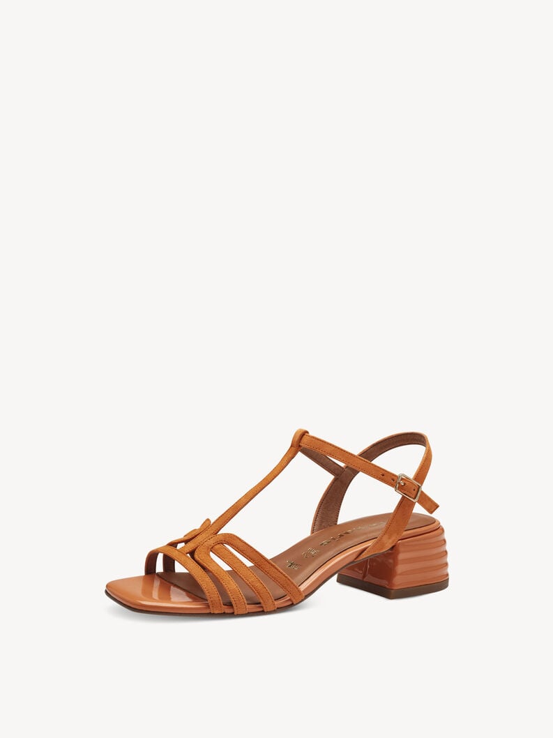 Leather Heeled sandal - orange, orange, hi-res