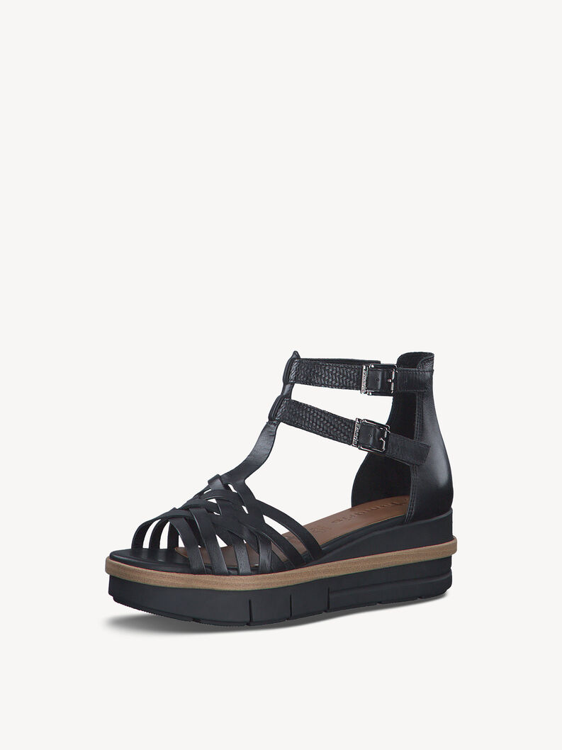 Leather Heeled sandal - black, BLACK, hi-res