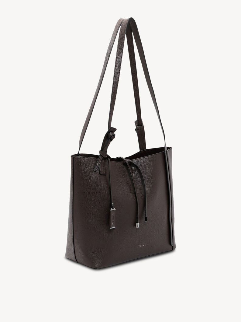 Borsa shopper in pelle marrone con doppi manici e stile minimale