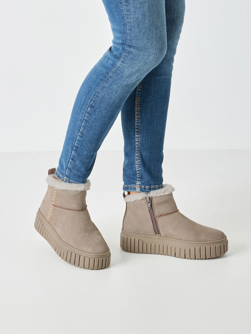 Leren Enkellaarsje - beige warme voering, TAUPE, hi-res