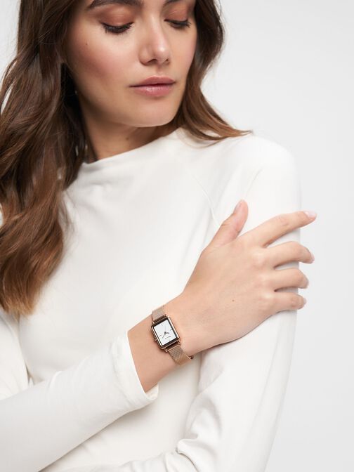 Uhr, roségold-glossy weiß, hi-res