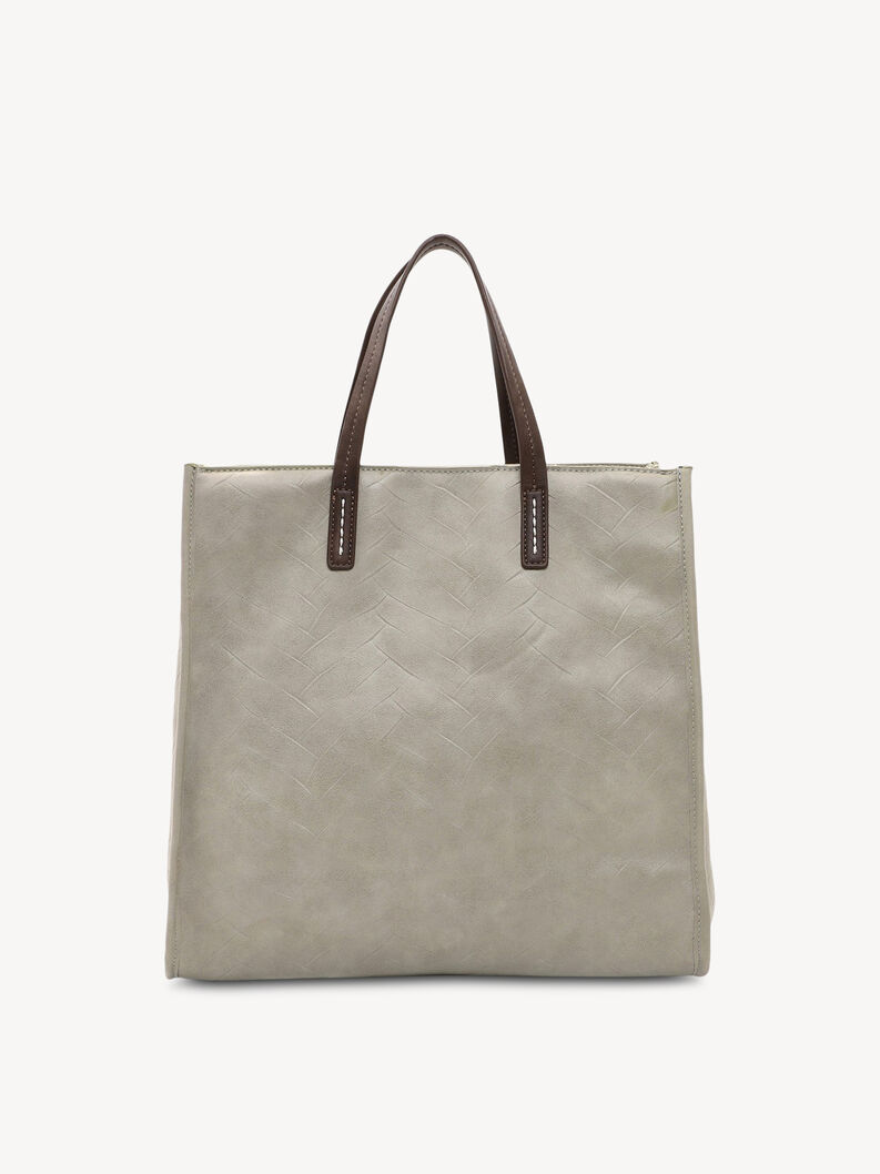 Vue arri&egrave;re du sac &agrave; main gris avec poign&eacute;es marron