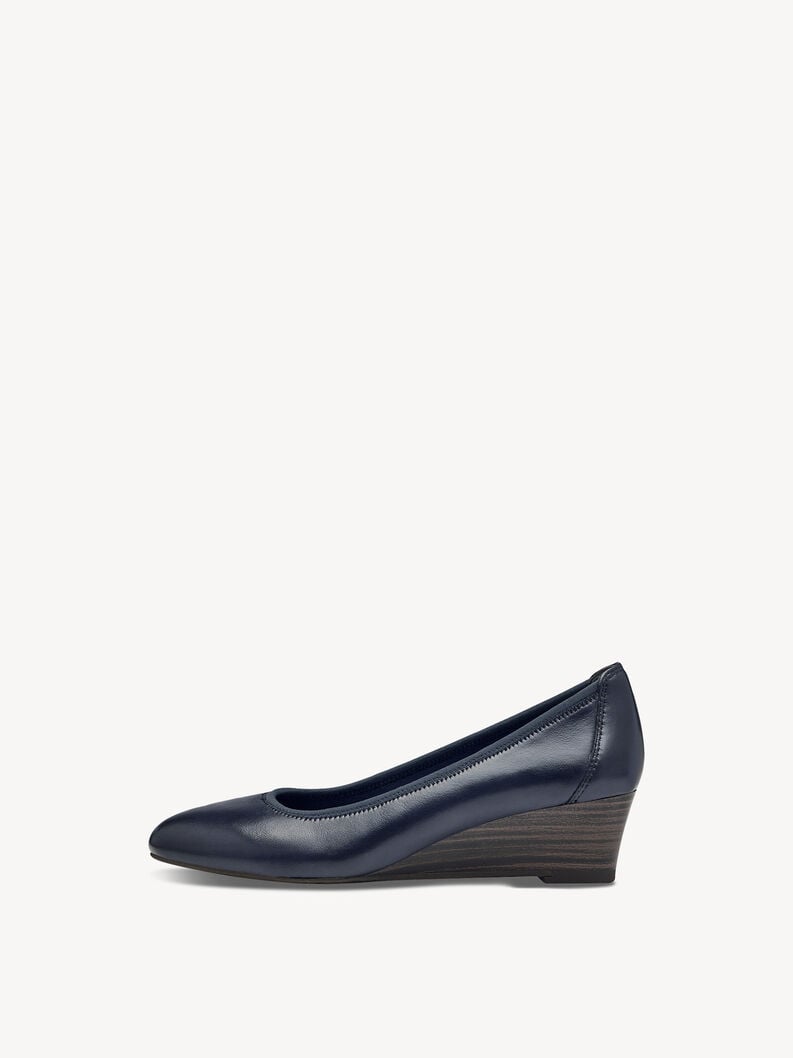 Leather Wedge pumps - blue, NAVY LEATHER, hi-res