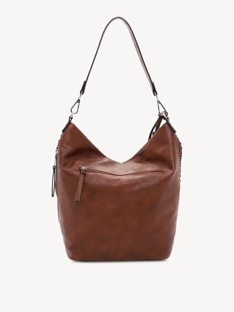 Brown smooth leather bag with zippered pocket on the back