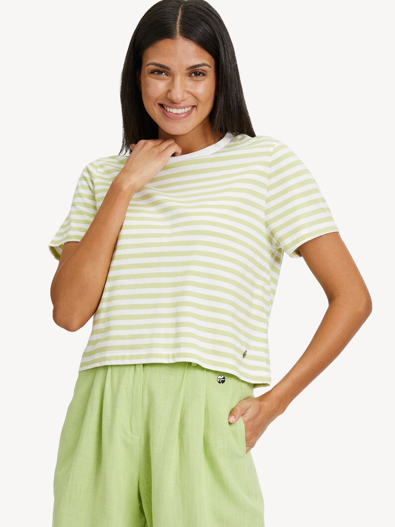 T-shirt - zielony, Nile 14-0223 / Bright White Striped Tee, hi-res