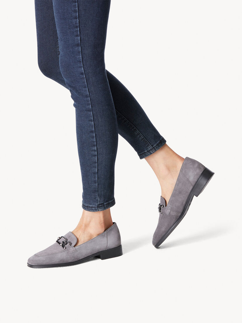 Leren Instappers - grijs, GREY, hi-res