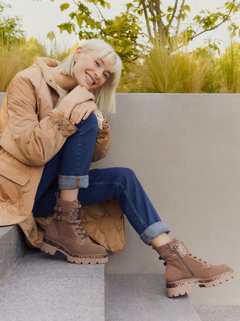 Lederstiefelette - braun, COGNAC/GLAM, hi-res