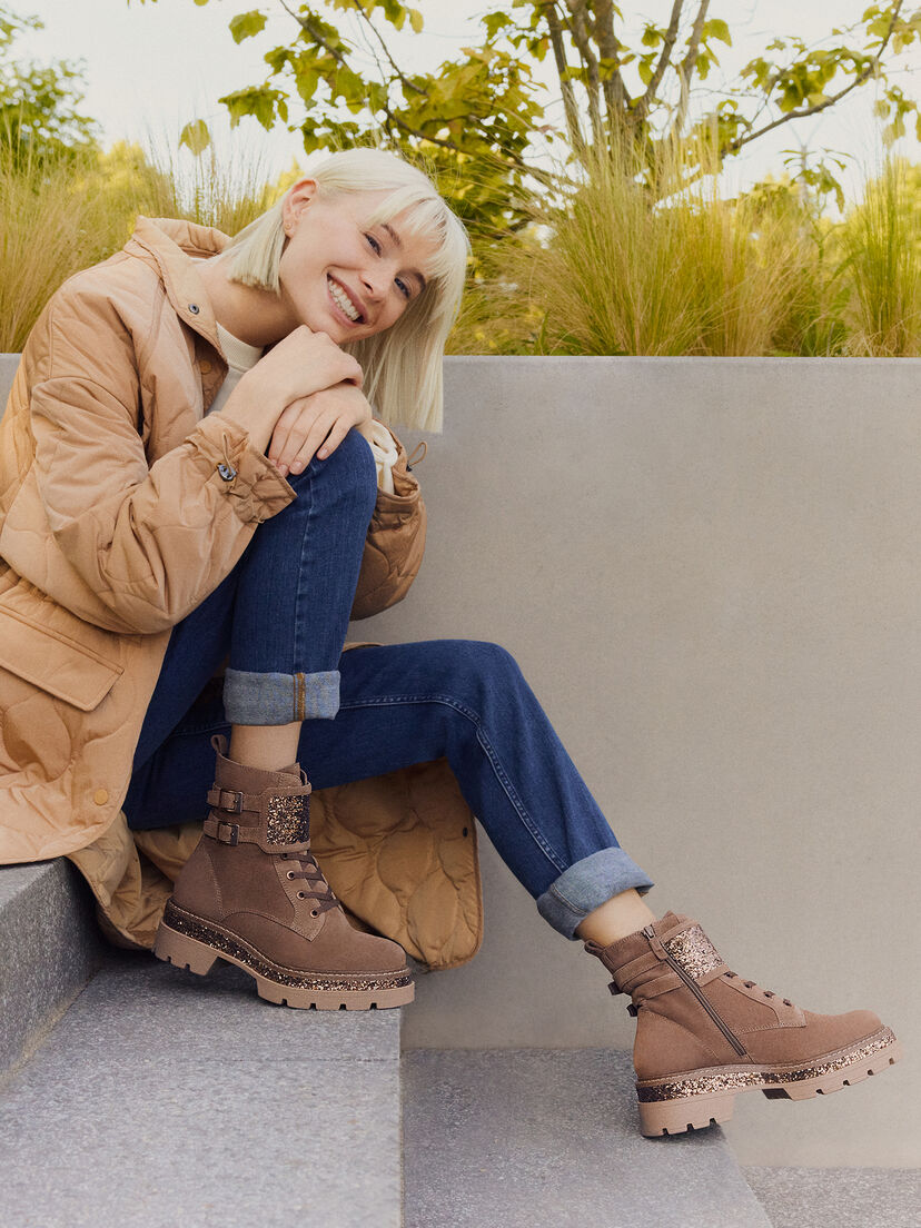 Leren Enkellaarsje - bruin, COGNAC/GLAM, hi-res